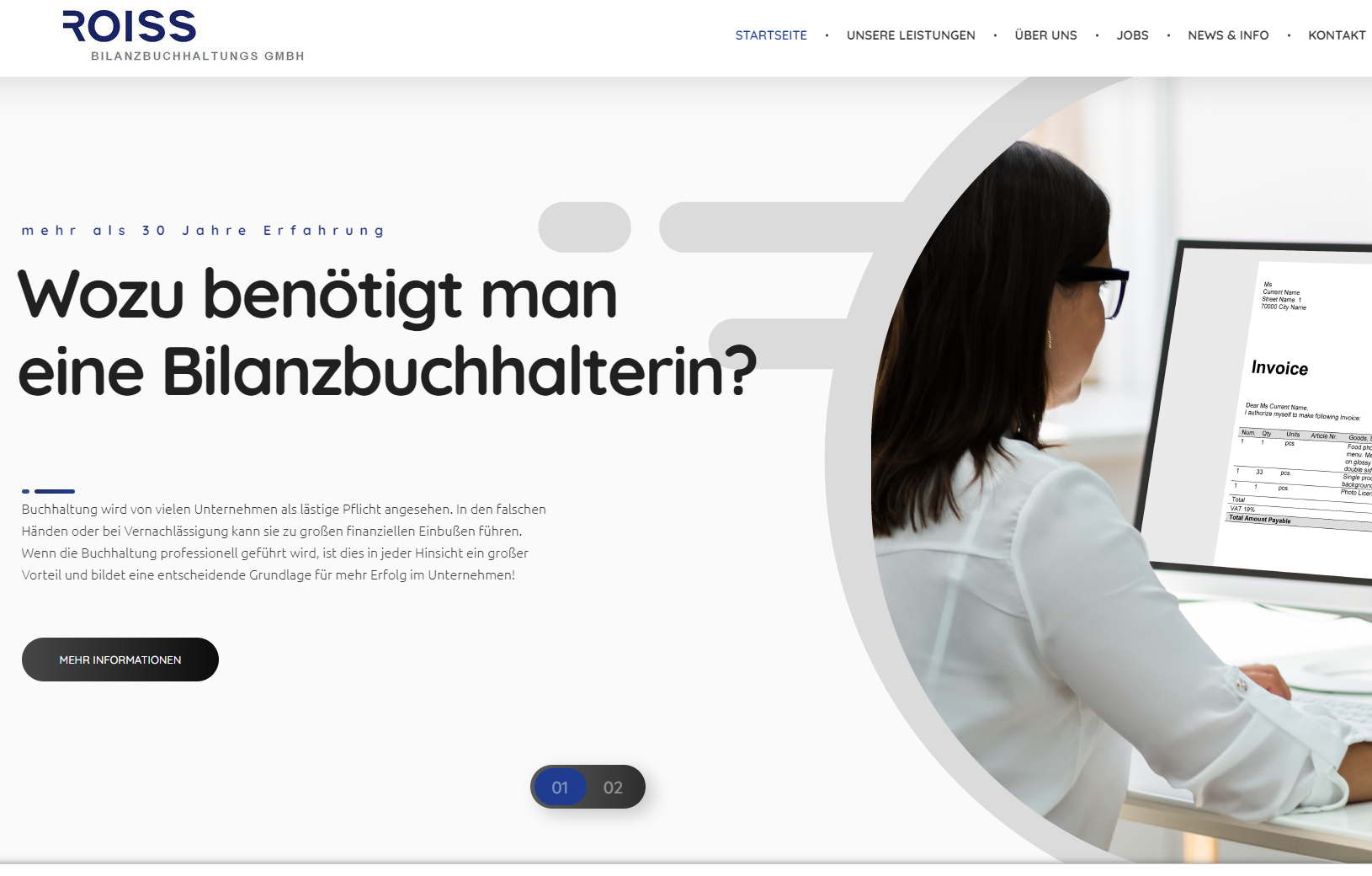 Screenshot Website Roiss Bilanzbuchhaltung GmbH